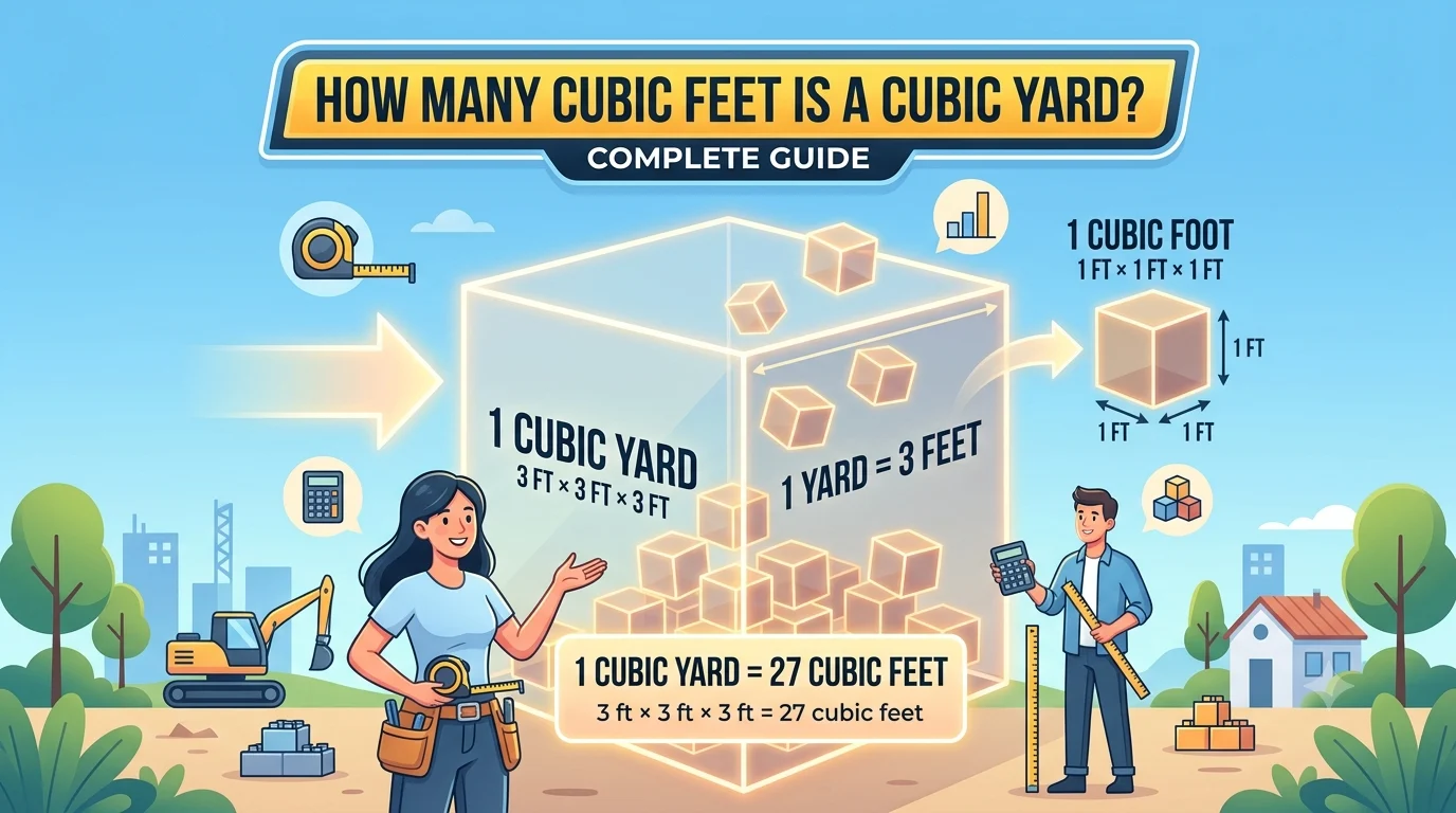 Infographic is showing that How Many Cubic Feet Is a Cubic Yard? Complete Guide