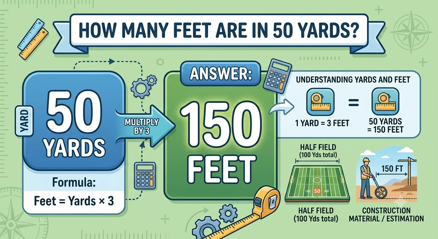 Infographic is showing that How Many Feet Are in 50 Yards? Easy Conversion Guide
