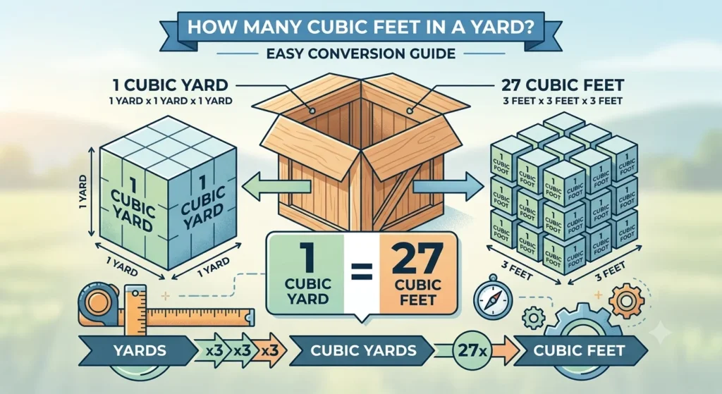 Infographic is showing that How Many Cubic Feet in a Yard? Easy Conversion Guide