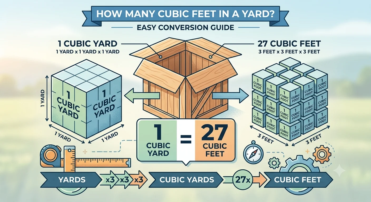 Infographic is showing that How Many Cubic Feet in a Yard? Easy Conversion Guide