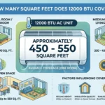 Infographic is showing that How Many Square Feet Does 12000 BTU Cover?