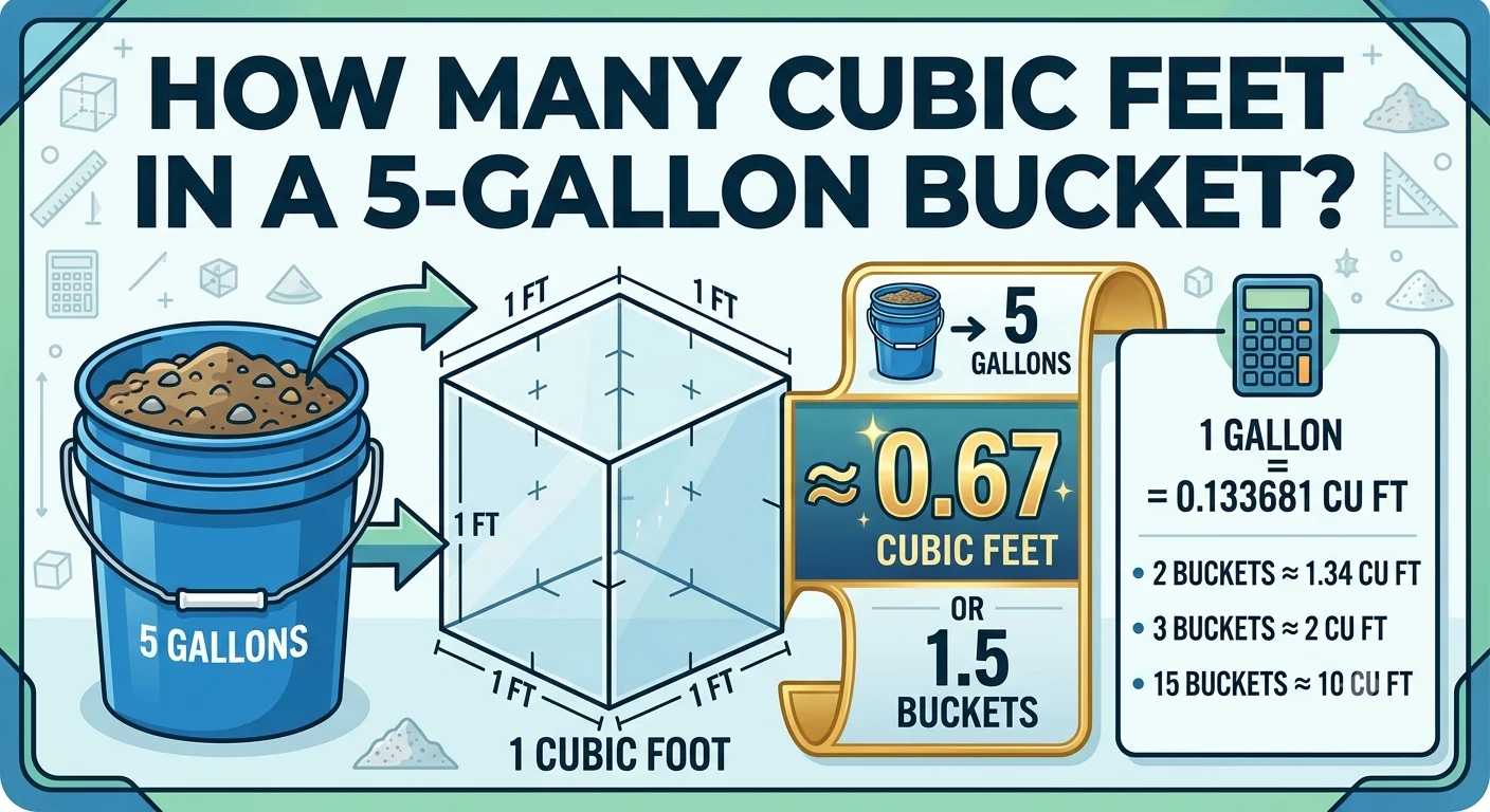 Infographic is showing that How Many Cubic Feet in a Five Gallon Bucket?