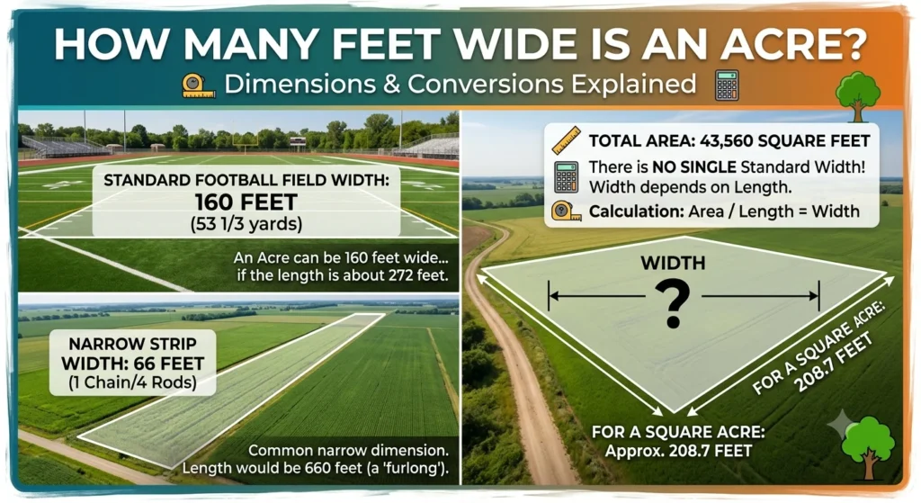 Infographic is showing that how many feet wide is an acre