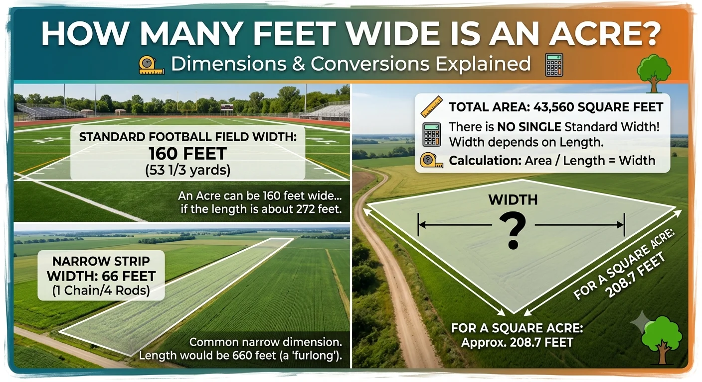 Infographic is showing that how many feet wide is an acre