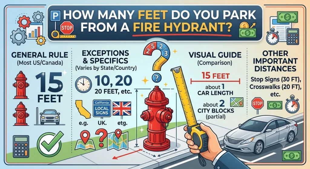 infographic is showing that How Many Feet Do You Park From a Fire Hydrant?