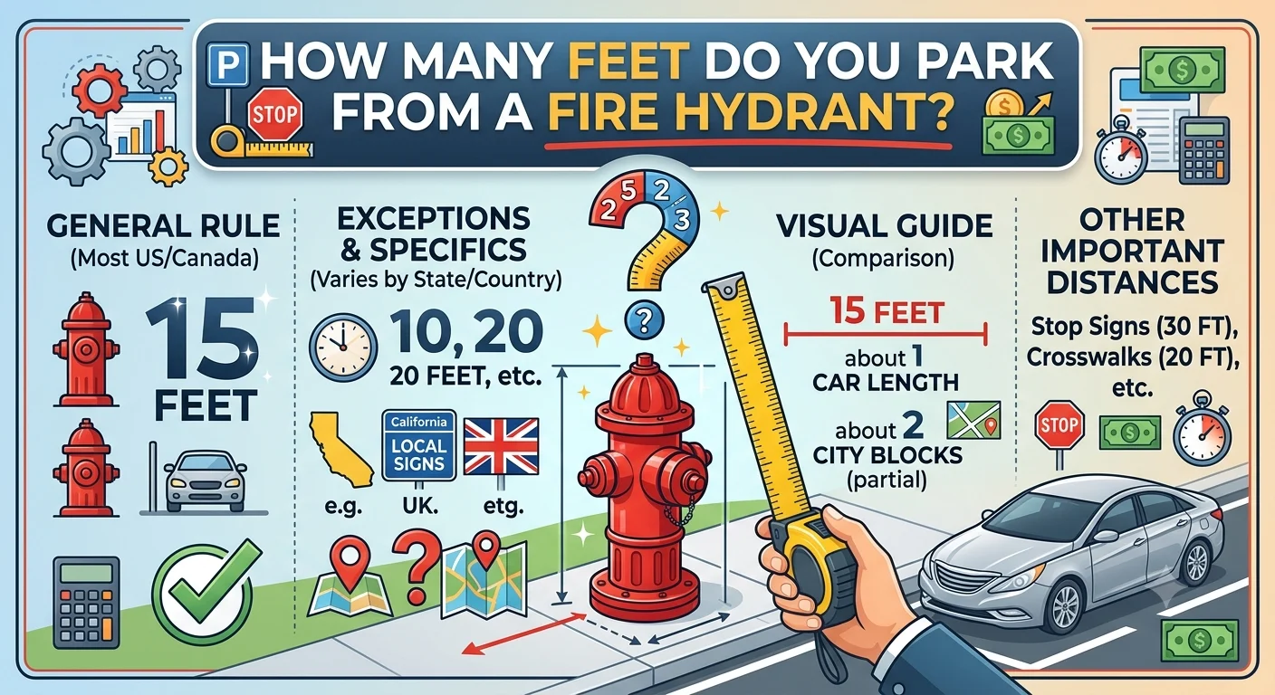 infographic is showing that How Many Feet Do You Park From a Fire Hydrant?