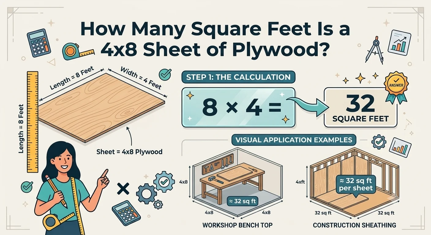 Infographic is showing that How Many Square Feet Is a 4x8 Sheet of Plywood?