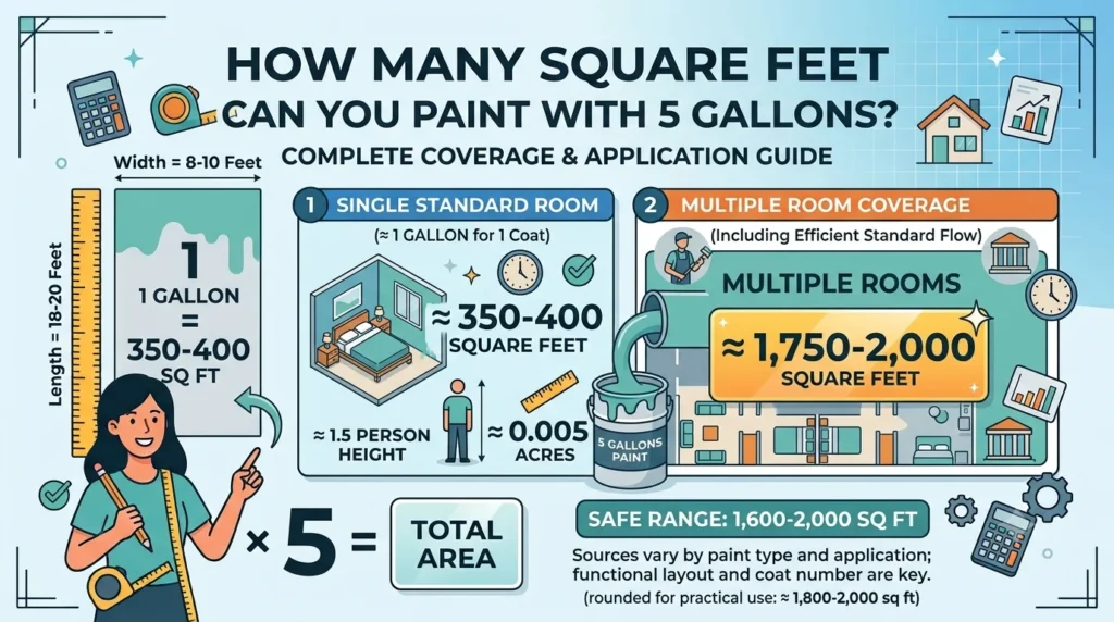 Infographic is showing that How Many Square Feet Can You Paint With 5 Gallons?