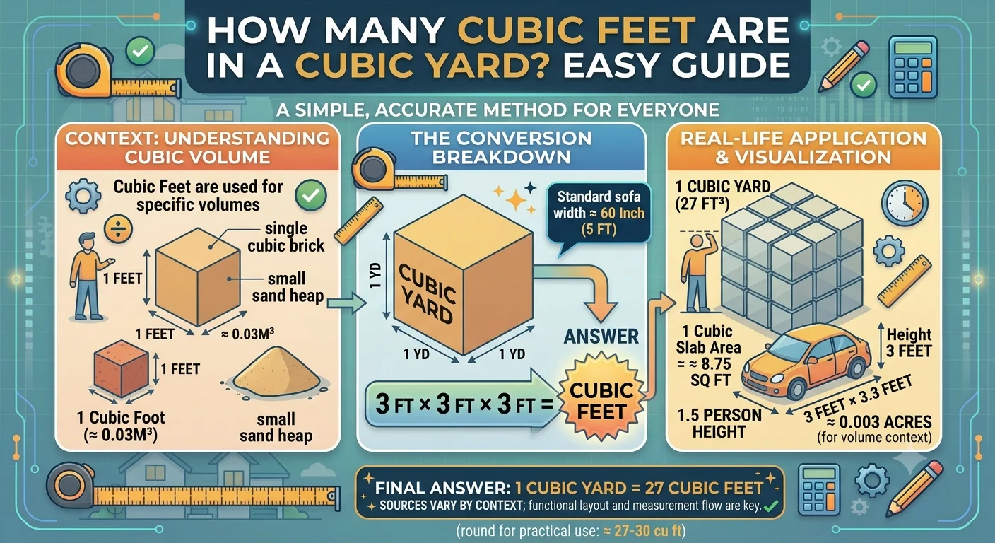 Infographic is showing that How Many Cubic Feet Are in a Cubic Yard? Easy Guide