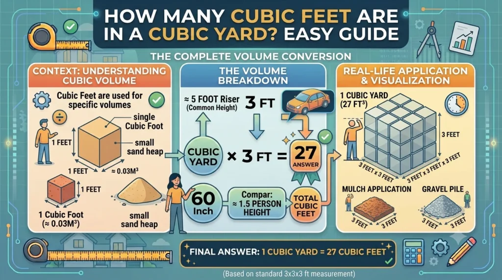 Infographic is showing that How Many Square Feet Are in a Cubic Yard? Easy Guide
