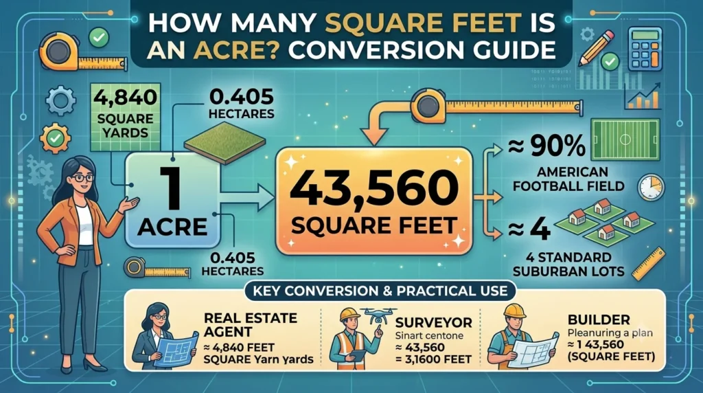 Infographic is showing that How Many Square Feet Is an Acre? Conversion Guide