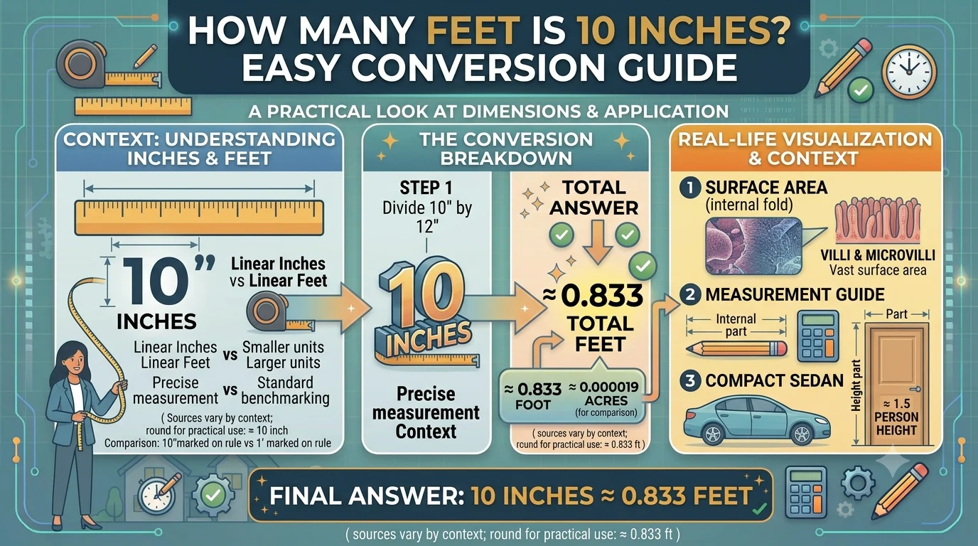 Infographic is showing that How Many Feet Is 10 Inches? Easy Conversion Guide