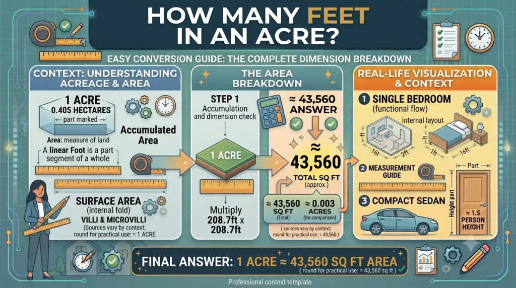 Infographic is showing that How Many Feet in an Acre? Easy Conversion Guide