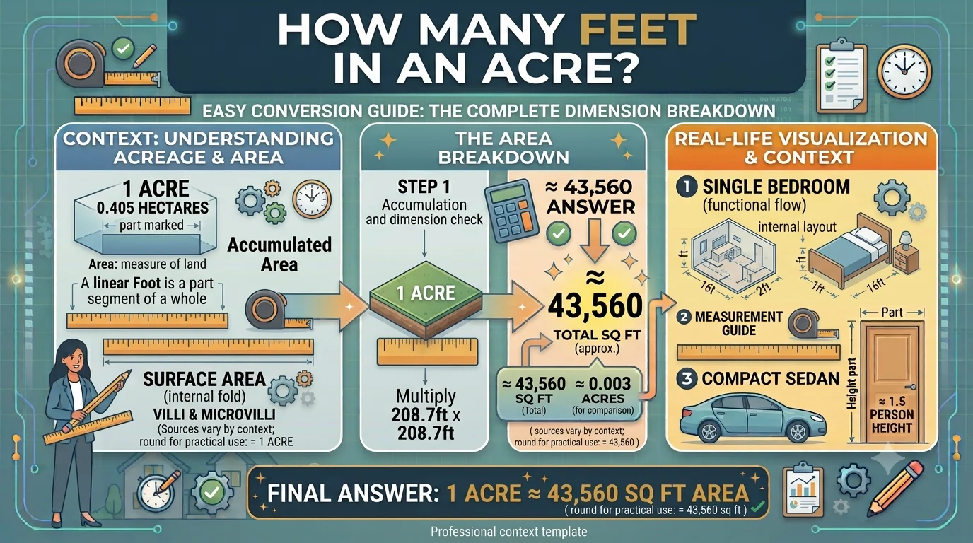 Infographic is showing that How Many Feet in an Acre? Easy Conversion Guide
