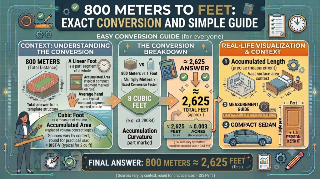Infographic is showing that How Many Feet Is 800 Meters? Quick & Accurate Answer
