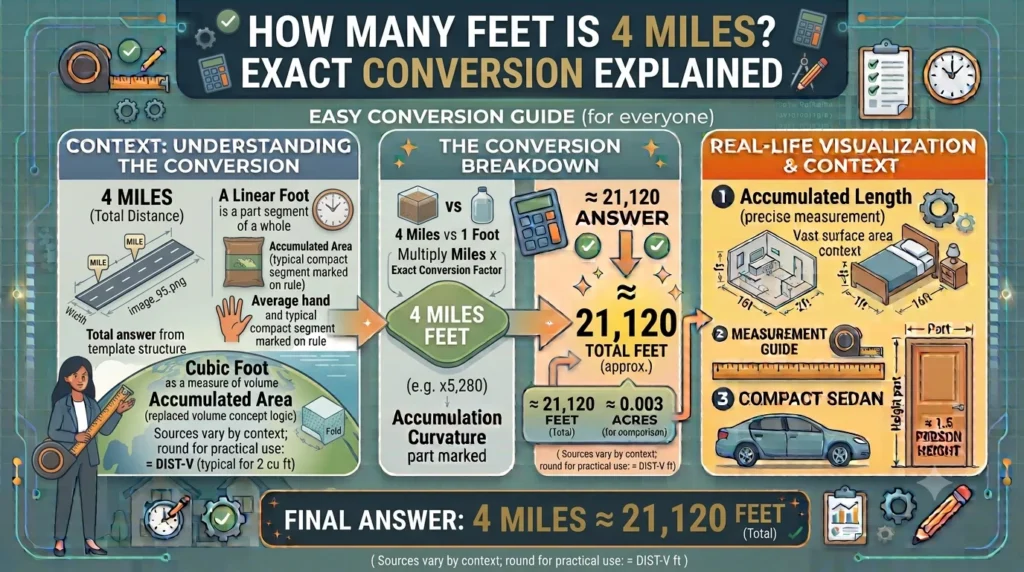 Infographic is showing that bHow Many Feet Is 4 Miles? Exact Conversion Explained