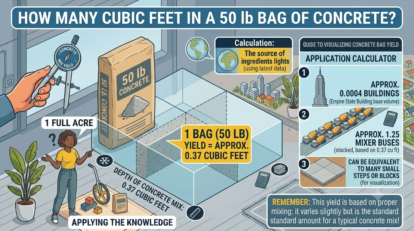 Infographic is showing that How Many Cubic Feet in a 50 lb Bag of Concrete?