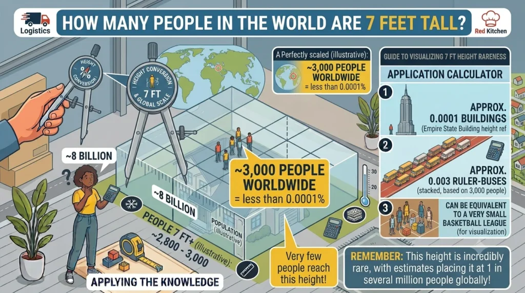 Infographic is showing that How Many People in the World Are 7 Feet Tall?