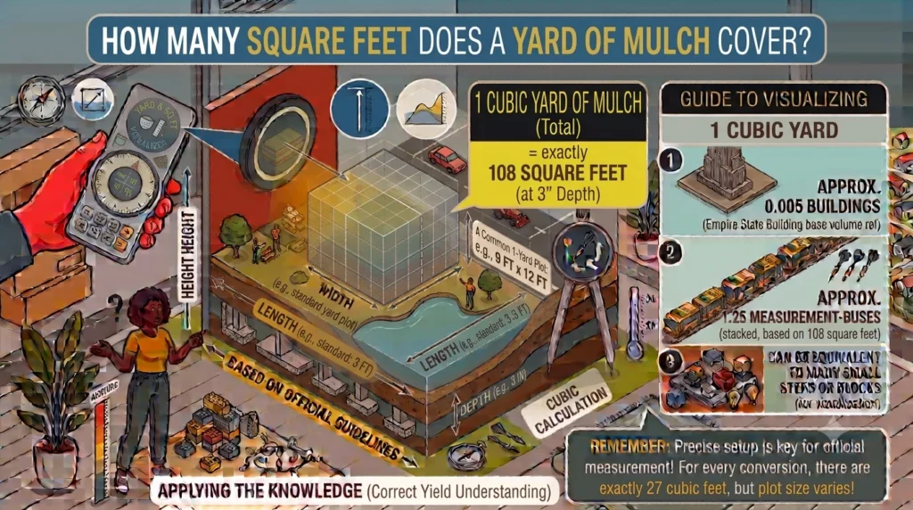 Infographic is showing that How Many Square Feet Does a Yard of Mulch Cover?