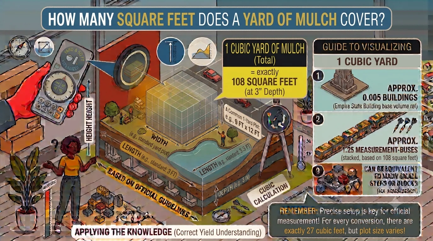 Infographic is showing that How Many Square Feet Does a Yard of Mulch Cover?