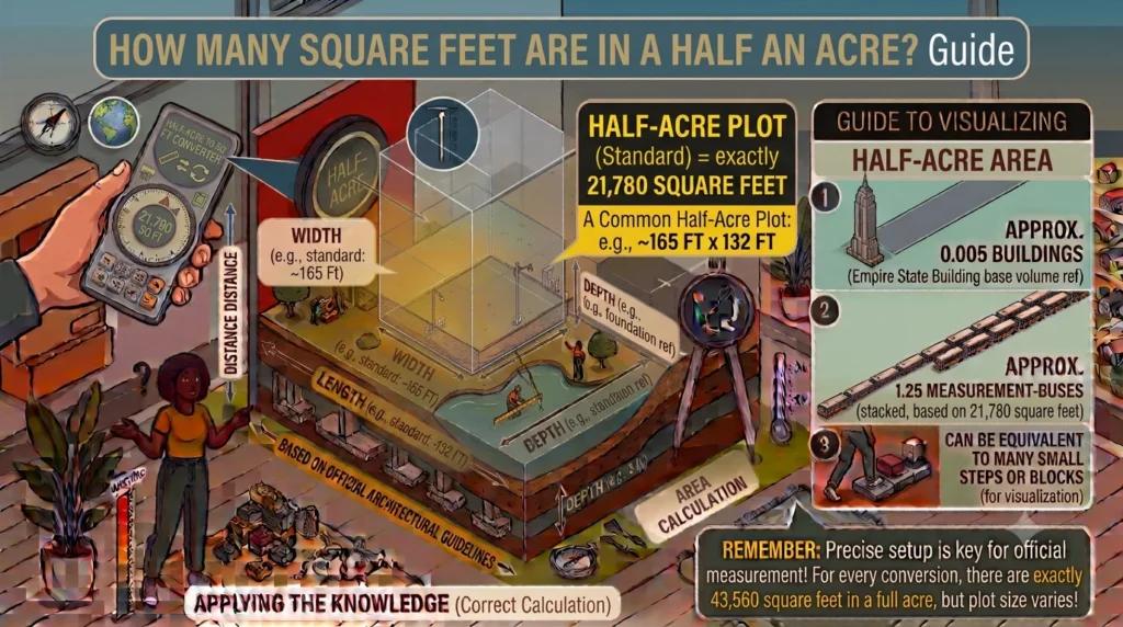 Infographic is showing that How Many Square Feet Are in a Half an Acre? Guide