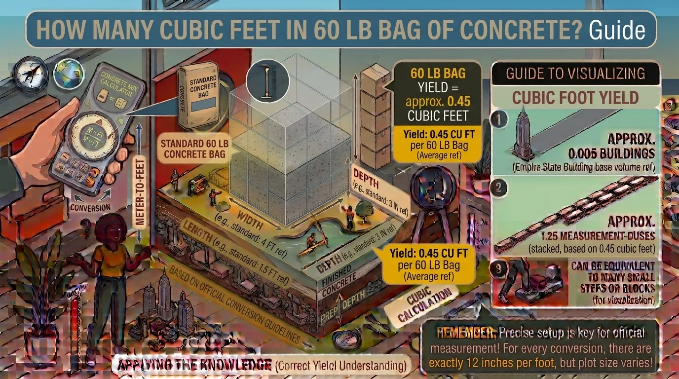 Infographic is showing that How Many Cubic Feet in 60 lb Bag of Concrete? Guide