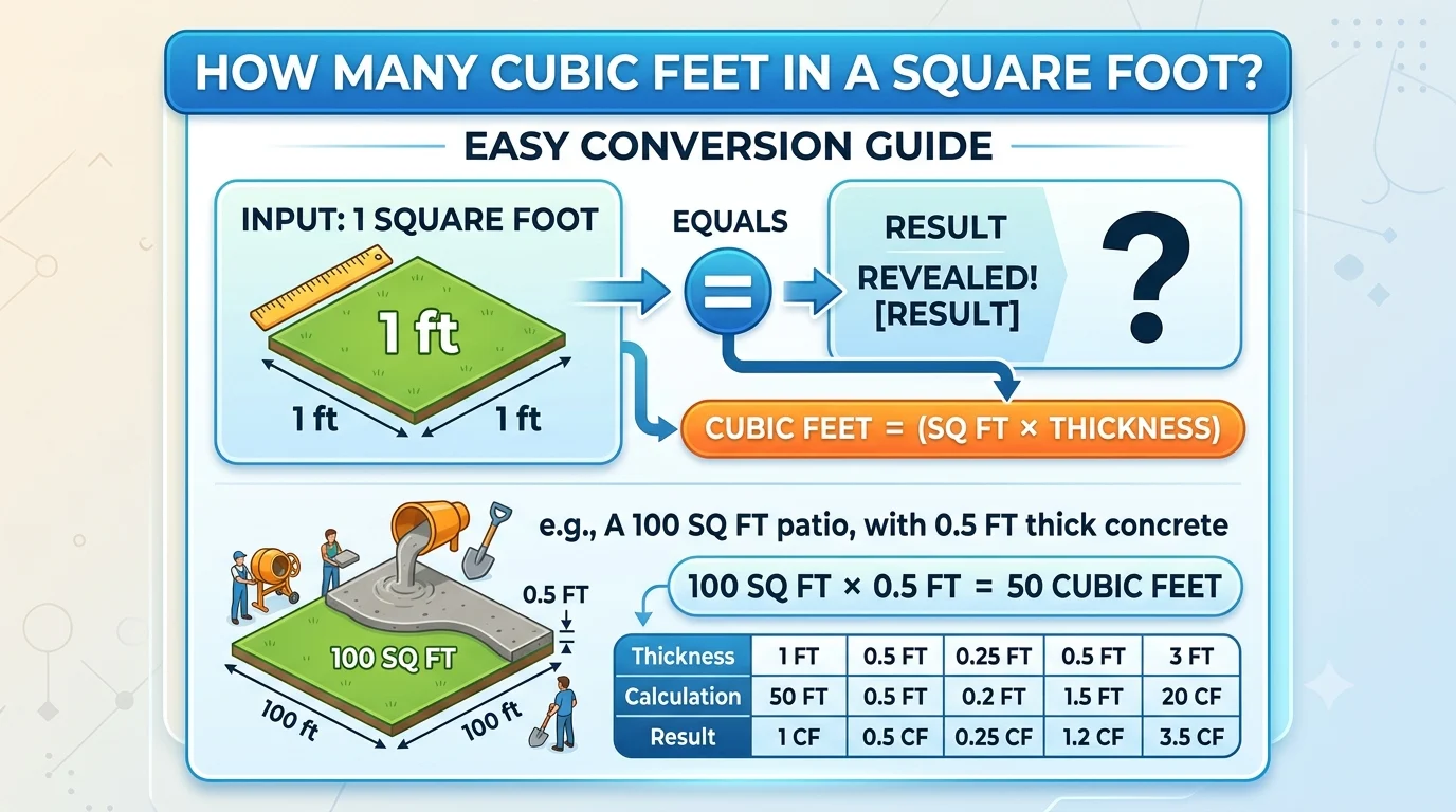 Infographic is showing that How Many Cubic Feet in a Square Foot? Easy Conversion Guide