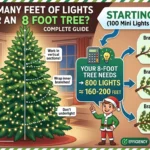 Infographic is showing that How Many Feet of Lights for an 8 Foot Tree? Complete Guide