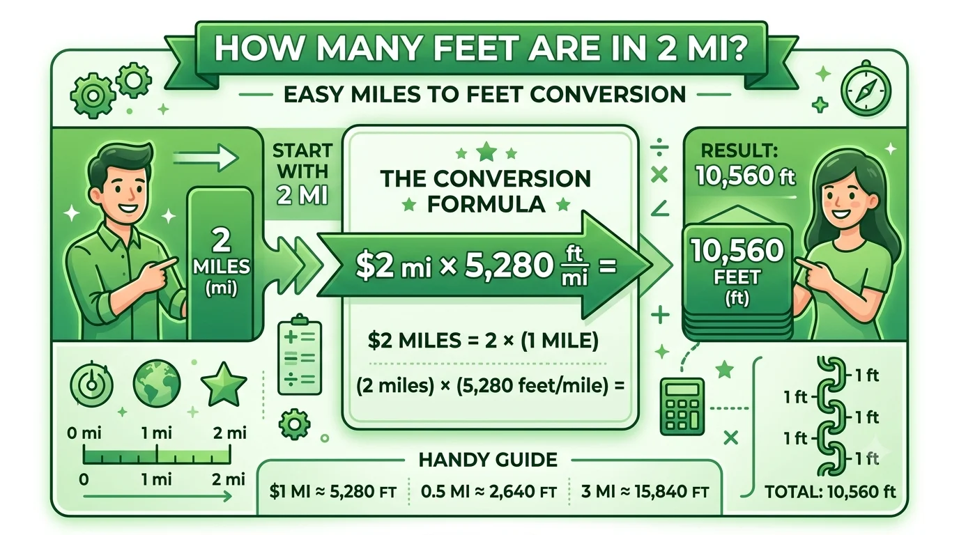 P P Infographic is showing that How Many Feet Are in 2 Mi? Easy Miles to Feet Conversion